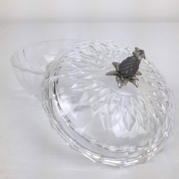 Val St Lambert Crystal Glass Covered Candy Dish Thistle Pineapple Finial Signed - Picture 4 of 12